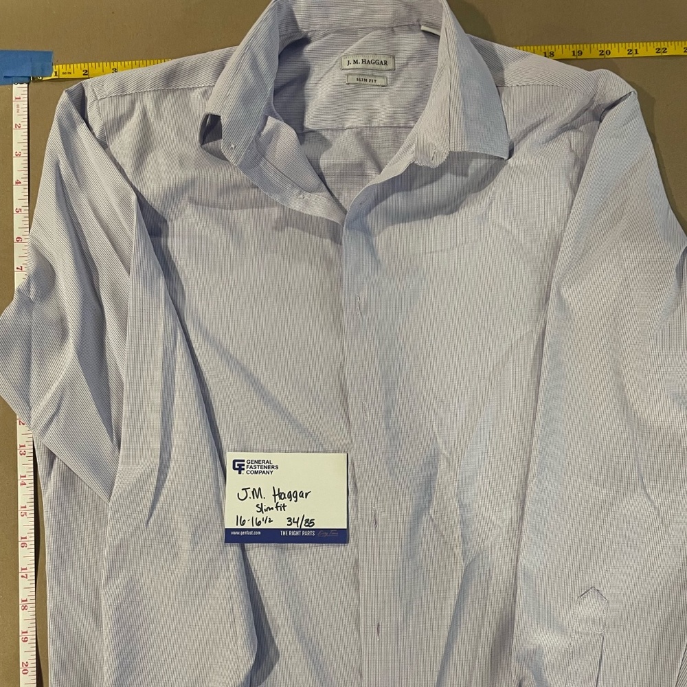 J.M. Haggar Blue Stripe Pattern Dress Shirt Size 16.5x34/35
